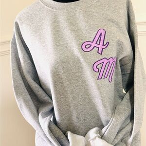 Embroidered Oversized Glitter Monogram/Initial Sweatshirt